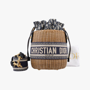 Pre-owned Christian Dior Wicker Basket Camel×Navy Natural wicker×Dior oblique jacquard shoulderbag | stylenewstar