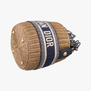 Pre-owned Christian Dior Wicker Basket Camel×Navy Natural wicker×Dior oblique jacquard shoulderbag | stylenewstar