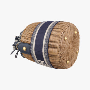 Pre-owned Christian Dior Wicker Basket Camel×Navy Natural wicker×Dior oblique jacquard shoulderbag | stylenewstar