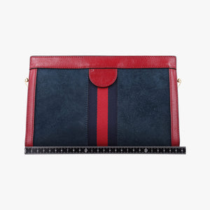 Pre-owned Gucci Ophidia Navy×red Suede×leather 503877 shoulderbag | stylenewstar