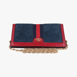 Pre-owned Gucci Ophidia Navy×red Suede×leather 503877 shoulderbag | stylenewstar