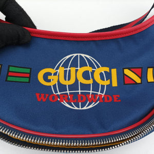 Pre-owned Gucci kids half moon bag Blue×Red nylon 611686 shoulderbag | stylenewstar