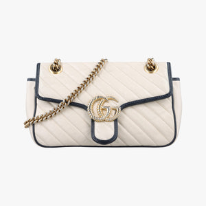 Pre-owned Gucci GG Marmont White×navy Leather 443497 shoulderbag | stylenewstar