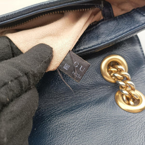 Pre-owned Gucci GG Marmont White×navy Leather 443497 shoulderbag | stylenewstar