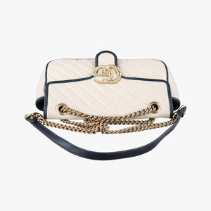 Pre-owned Gucci GG Marmont White×navy Leather 443497 shoulderbag | stylenewstar