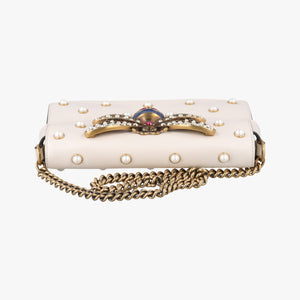 Pre-owned Gucci Broadway Pearl Bee White Leather 453778 shoulderbag | stylenewstar