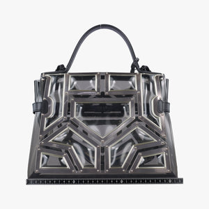 Pre-owned Delvaux Tempete Gladiator Top Handle Clear × Silver × Black PVC (Vinyl) × Metal Panels ×Rubber Trim shoulderbag | stylenewstar