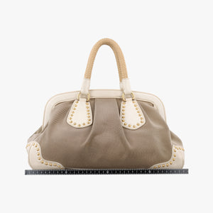 Vintage Prada Logo Jacquard Studded Frame Corda × Talco Jacquard Canvas × Vitello Leather handbag | stylenewstar