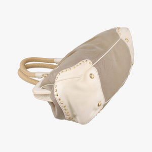 Vintage Prada Logo Jacquard Studded Frame Corda × Talco Jacquard Canvas × Vitello Leather handbag | stylenewstar