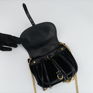 Pre-owned Prada Fringe Charms Black Leather×velour IBL002 shoulderbag | stylenewstar