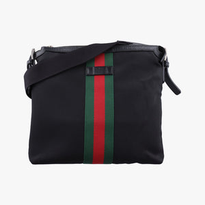 Pre-owned Gucci Sherry Line Black×Red×Green canvas 387111 shoulderbag | stylenewstar