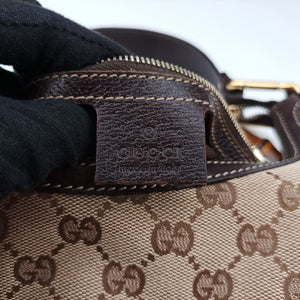 Pre-owned Gucci Amalfi bamboo Brown×Beige canvas×leather 154378 shoulderbag | stylenewstar