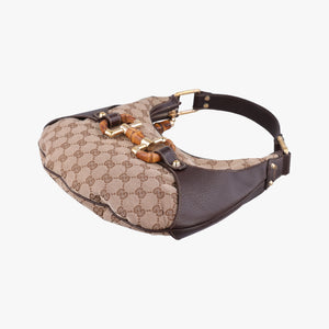 Pre-owned Gucci Amalfi bamboo Brown×Beige canvas×leather 154378 shoulderbag | stylenewstar