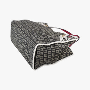 Pre-owned Fendi Zucca Pattern Tote Navy × White Canvas×Leather 8BH153 handbag | stylenewstar