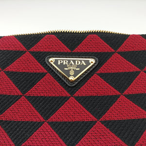 Secondhand Prada Triangolo Triangle Black×Red Jacquard × leather 1BC176 shoulderbag | stylenewstar