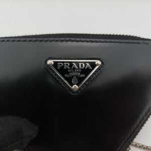 Pre-owned Prada Triangle Chain Pouch Black Leather shoulderbag | stylenewstar
