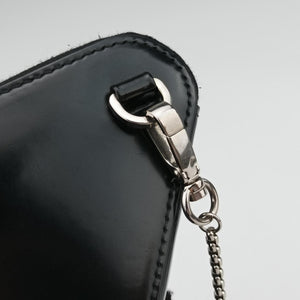 Pre-owned Prada Triangle Chain Pouch Black Leather shoulderbag | stylenewstar