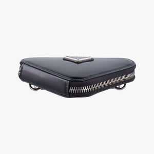 Pre-owned Prada Triangle Chain Pouch Black Leather shoulderbag | stylenewstar
