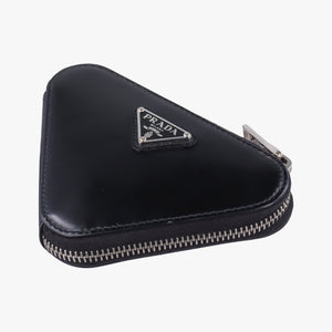 Pre-owned Prada Triangle Chain Pouch Black Leather shoulderbag | stylenewstar