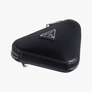 Pre-owned Prada Triangle Chain Pouch Black Leather shoulderbag | stylenewstar