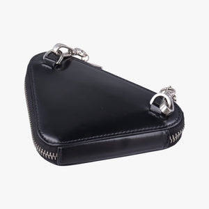 Pre-owned Prada Triangle Chain Pouch Black Leather shoulderbag | stylenewstar