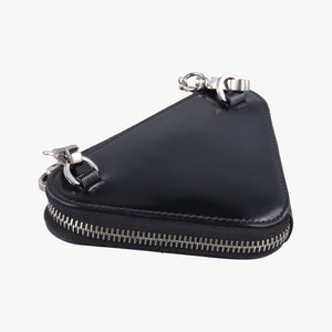 Pre-owned Prada Triangle Chain Pouch Black Leather shoulderbag | stylenewstar