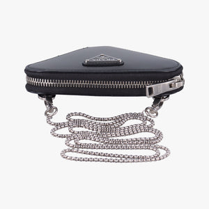 Pre-owned Prada Triangle Chain Pouch Black Leather shoulderbag | stylenewstar
