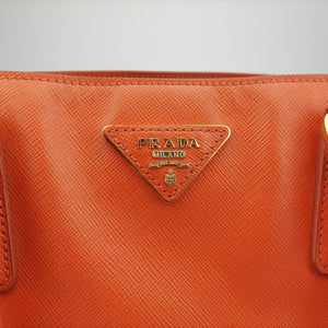 Pre-owned Prada Galleria Orange SAFFIANO Leather BN1844 handbag | stylenewstar