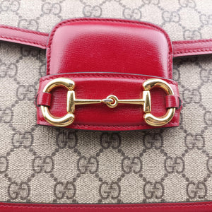 Pre-owned Gucci The Hacker Project Horsebit 1955 Beige × Brown × Red PVC coated canvas×Leather 602204 shoulderbag | stylenewstar