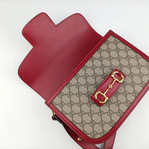 Pre-owned Gucci The Hacker Project Horsebit 1955 Beige × Brown × Red PVC coated canvas×Leather 602204 shoulderbag | stylenewstar