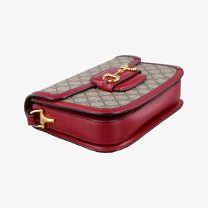 Pre-owned Gucci The Hacker Project Horsebit 1955 Beige × Brown × Red PVC coated canvas×Leather 602204 shoulderbag | stylenewstar