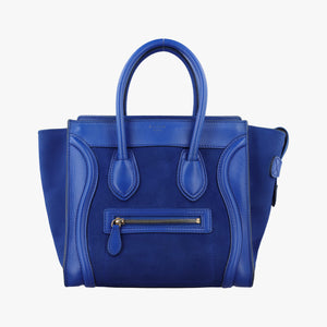 Pre-owned Celine Luggage Mini Shopper Blue Suede × Leather handbag | stylenewstar