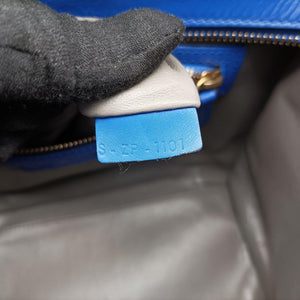 Pre-owned Celine Luggage Mini Shopper Blue Suede × Leather handbag | stylenewstar