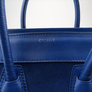 Pre-owned Celine Luggage Mini Shopper Blue Suede × Leather handbag | stylenewstar