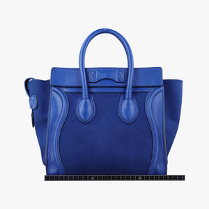 Pre-owned Celine Luggage Mini Shopper Blue Suede × Leather handbag | stylenewstar