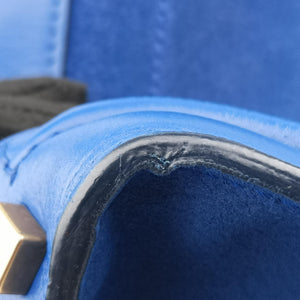 Pre-owned Celine Luggage Mini Shopper Blue Suede × Leather handbag | stylenewstar