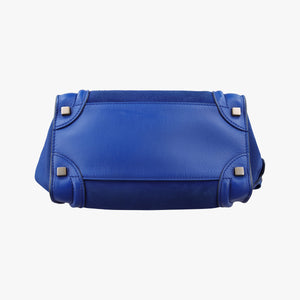 Pre-owned Celine Luggage Mini Shopper Blue Suede × Leather handbag | stylenewstar