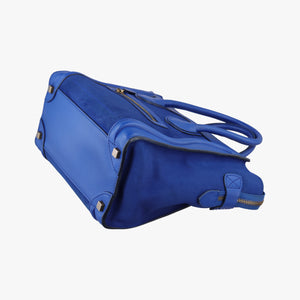 Pre-owned Celine Luggage Mini Shopper Blue Suede × Leather handbag | stylenewstar