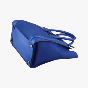 Pre-owned Celine Luggage Mini Shopper Blue Suede × Leather handbag | stylenewstar
