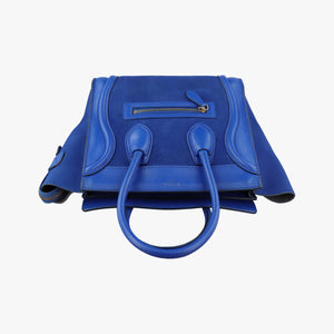 Pre-owned Celine Luggage Mini Shopper Blue Suede × Leather handbag | stylenewstar