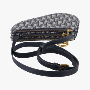Pre-owned Christian Dior Saddle Navy×Gray Jacquard shoulderbag | stylenewstar