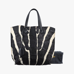 Pre-owned Fendi Zebra Print tote White× Black Nylon x Leather 8BH260 handbag | stylenewstar