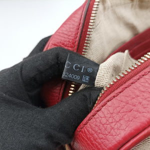 Pre-owned Gucci Bree Microguccissima khaki×red canvas×leather 449413 shoulderbag | stylenewstar