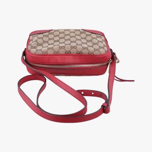 Pre-owned Gucci Bree Microguccissima khaki×red canvas×leather 449413 shoulderbag | stylenewstar