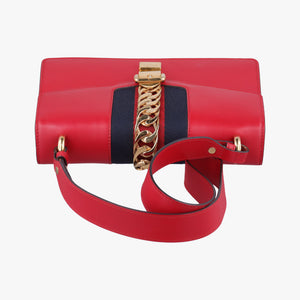 Pre-owned Gucci Sylvie Red×navy Leather 421882 shoulderbag | stylenewstar