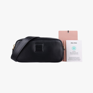 Pre-owned Miu Miu Logo belt Black leather bum bag/waist bag | stylenewstar