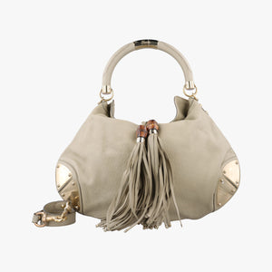 Pre-owned Gucci Bamboo Babouska Indy Hobo White Leather 177088 shoulderbag | stylenewstar