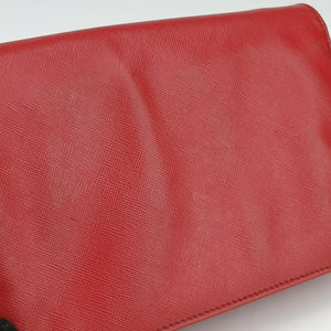 Pre-owned Prada Metal Wallet on Chain Cornflower Clutch Red Saffiano Leather 1MT290 shoulderbag | stylenewstar