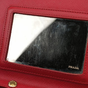 Pre-owned Prada Metal Wallet on Chain Cornflower Clutch Red Saffiano Leather 1MT290 shoulderbag | stylenewstar