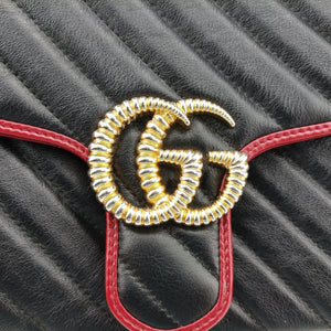 Pre-owned Gucci GG Marmont Black×red Leather 443497 shoulderbag | stylenewstar